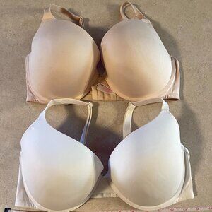 Lot of 2 Pink Victoria's Secret Bras 36DD White, Pink Padded, Underwire, Push up